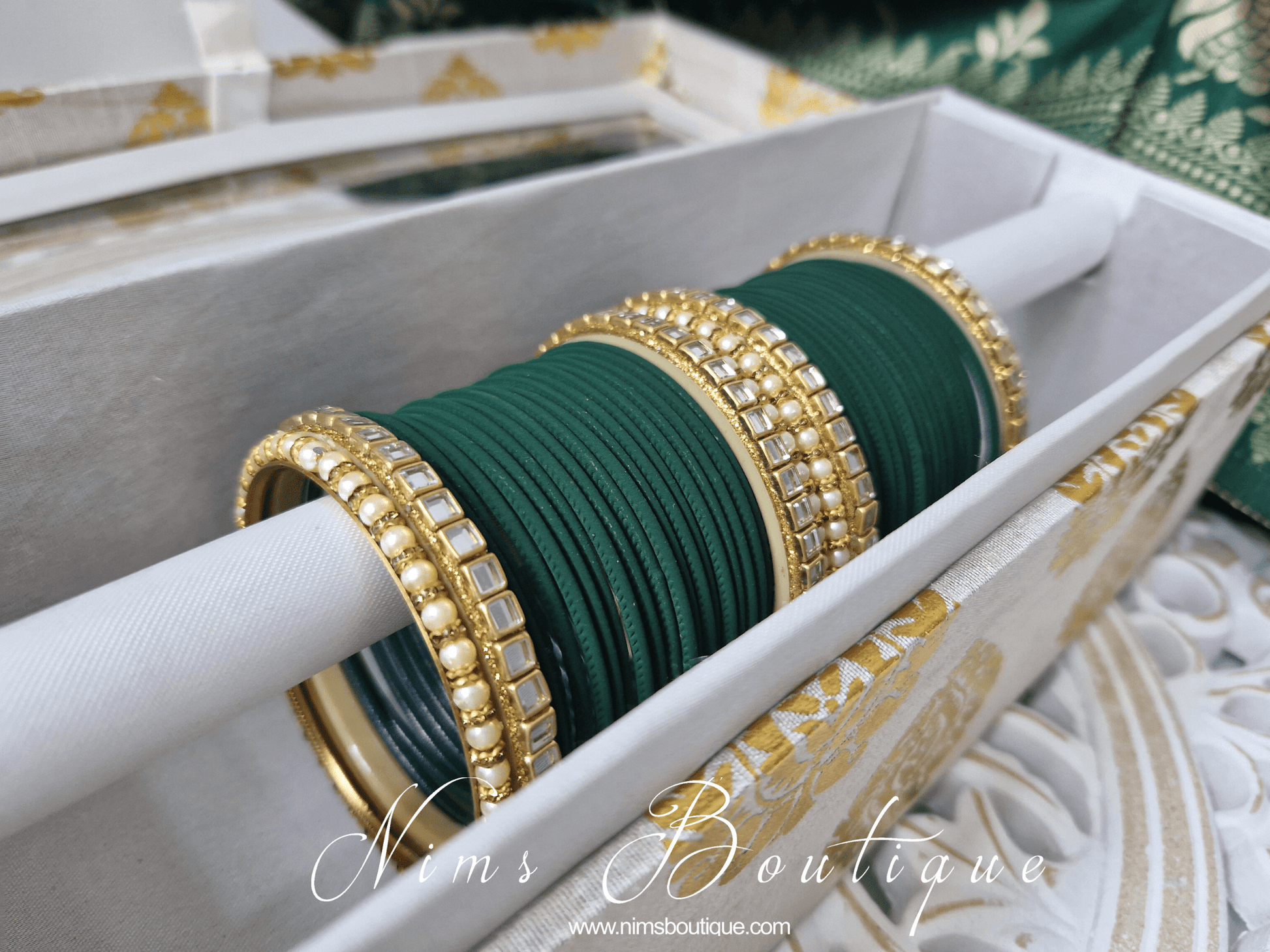 Nims Boutique Dark Green & Kundan Set of Bangles DGN