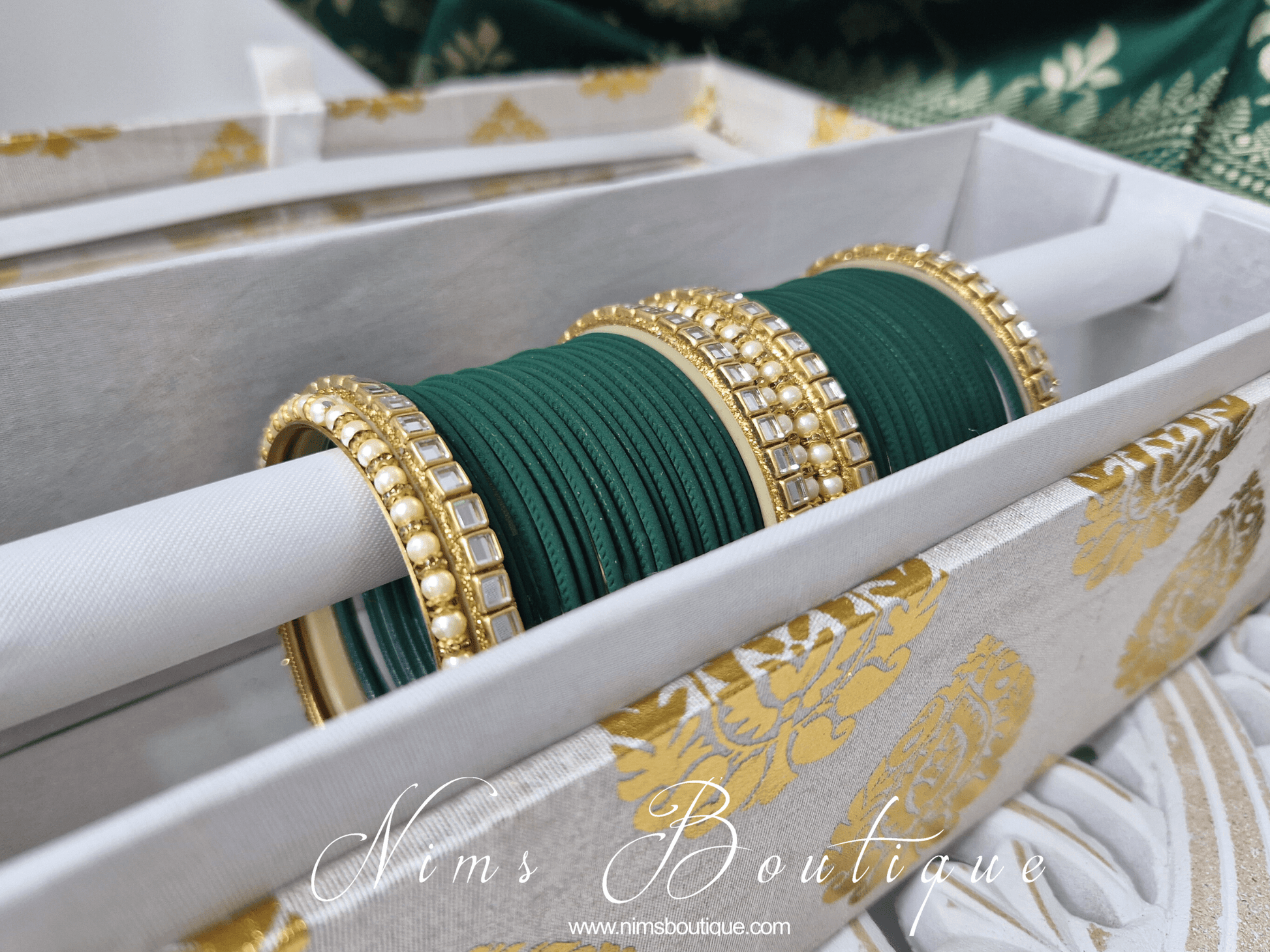 Nims Boutique Dark Green & Kundan Set of Bangles DGN
