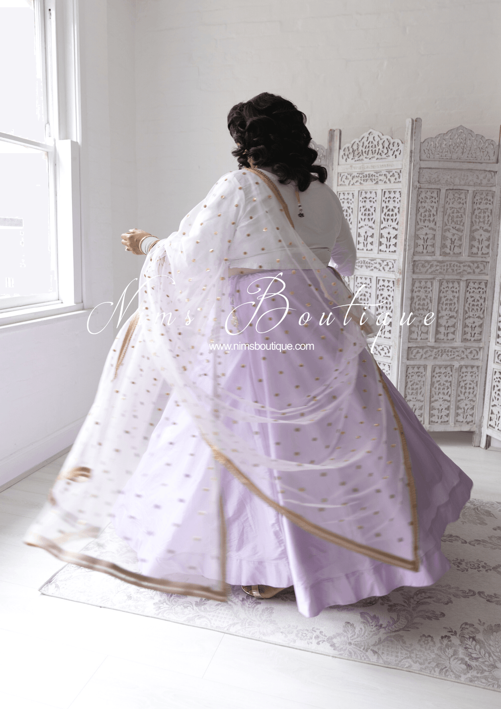 Nims Boutique Luxury Light Lilac Net Sequin Dupatta/Chunni LNS6