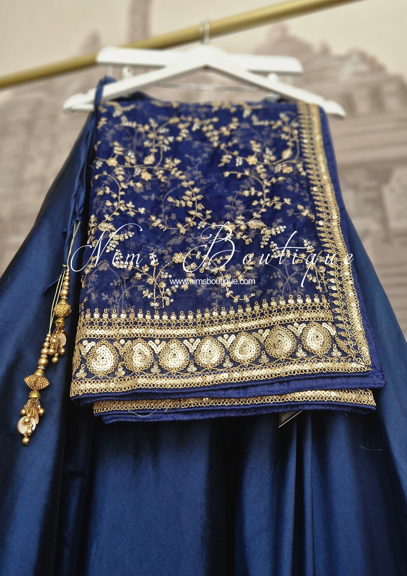 Nims Boutique Mahi Luxury Navy Organza Embroidered Dupatta/Chunni