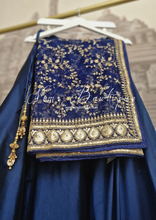 Mahi Luxury Navy Organza Embroidered Dupatta/Chunni