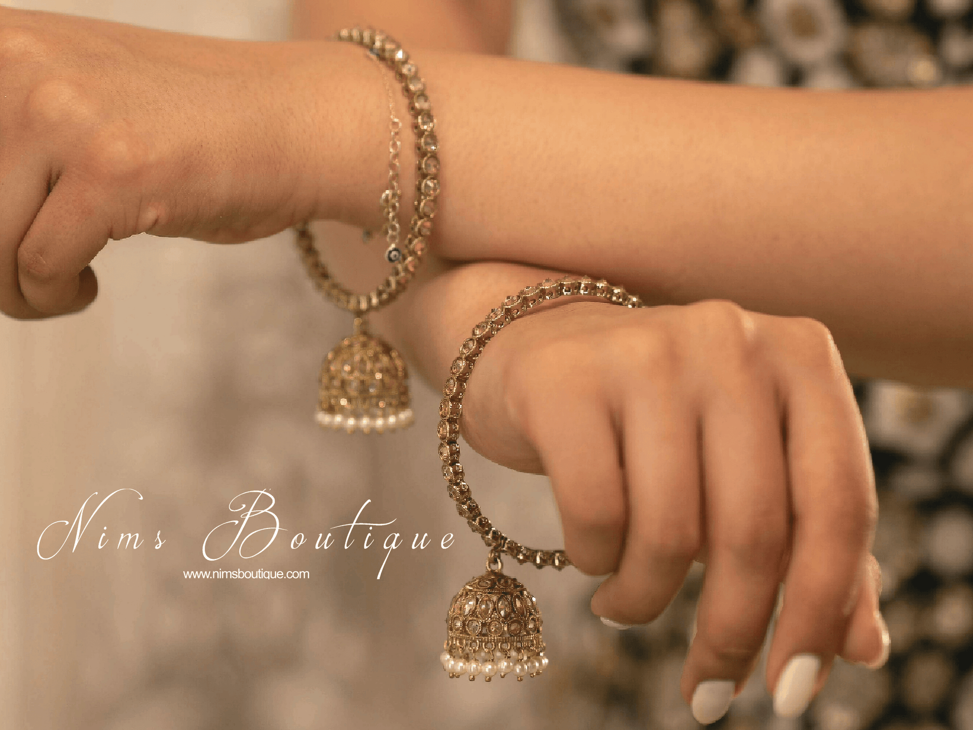Nims Boutique Antique Gold Pair of Chumka Bangles