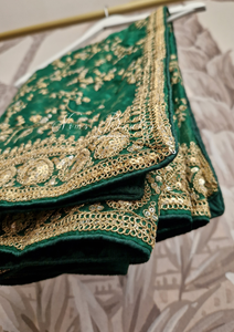Mahi Luxury Dark Green Organza Embroidered Dupatta/Chunni