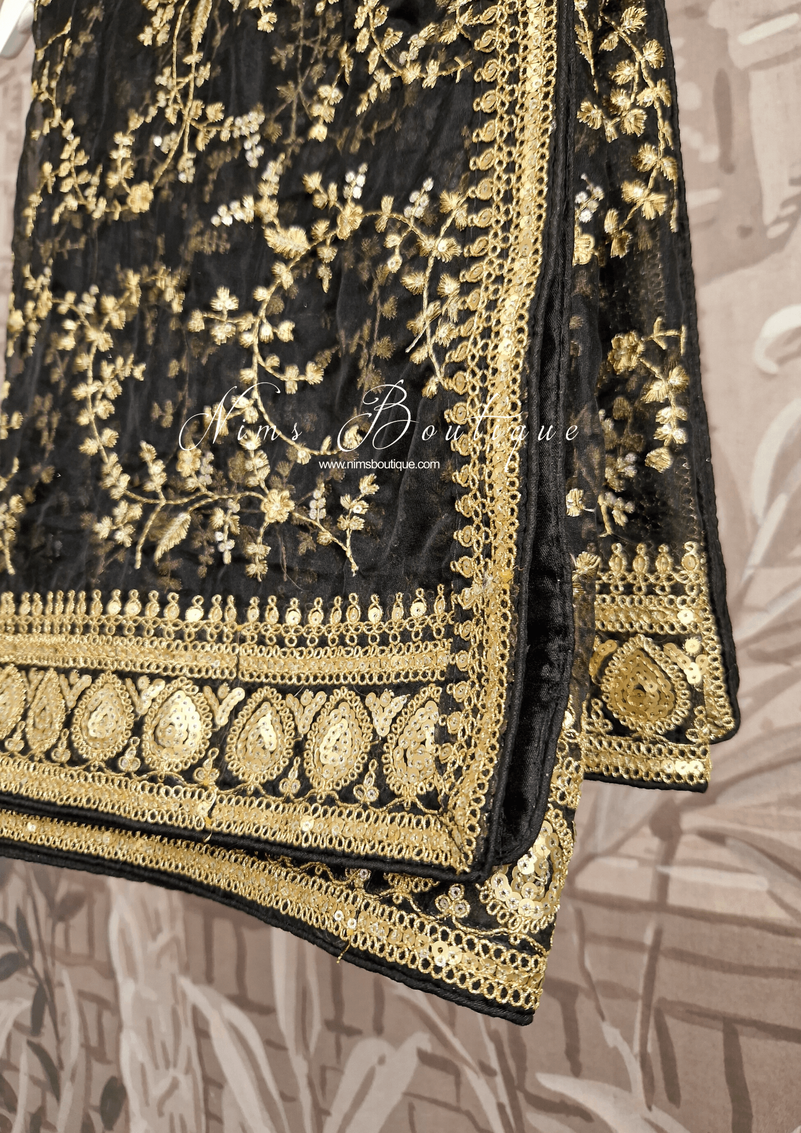 Nims Boutique Mahi Luxury Black Organza Embroidered Dupatta/Chunni