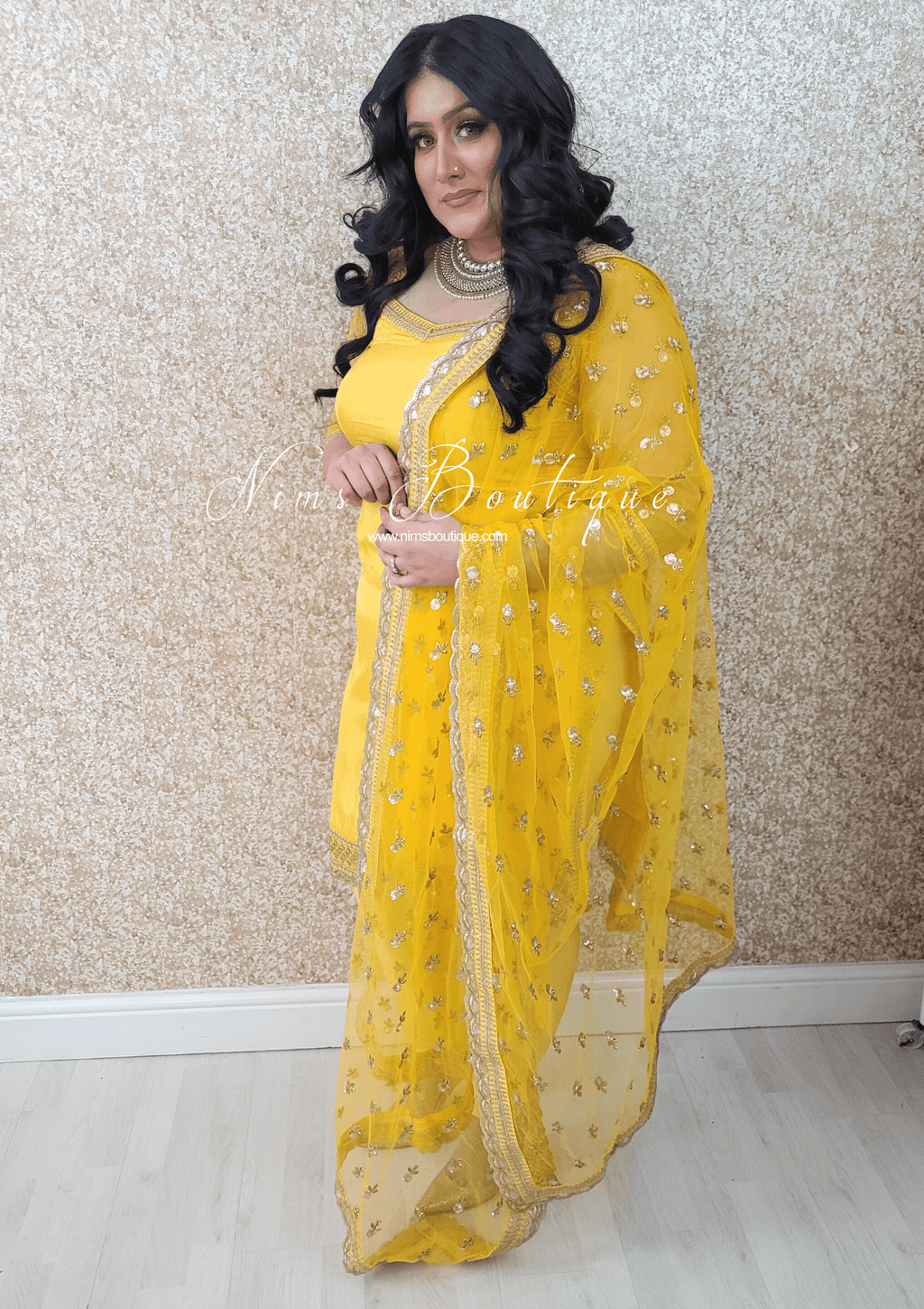 Nims Boutique The NB Classic Long Sleeved Yellow Silk Pajami Suit sizes 16 to 22