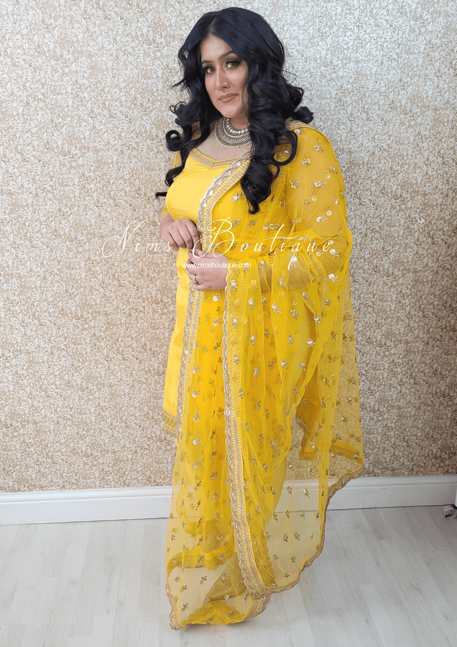 Nims Boutique The NB Classic Long Sleeved Yellow Silk Pajami Suit sizes 16 to 22