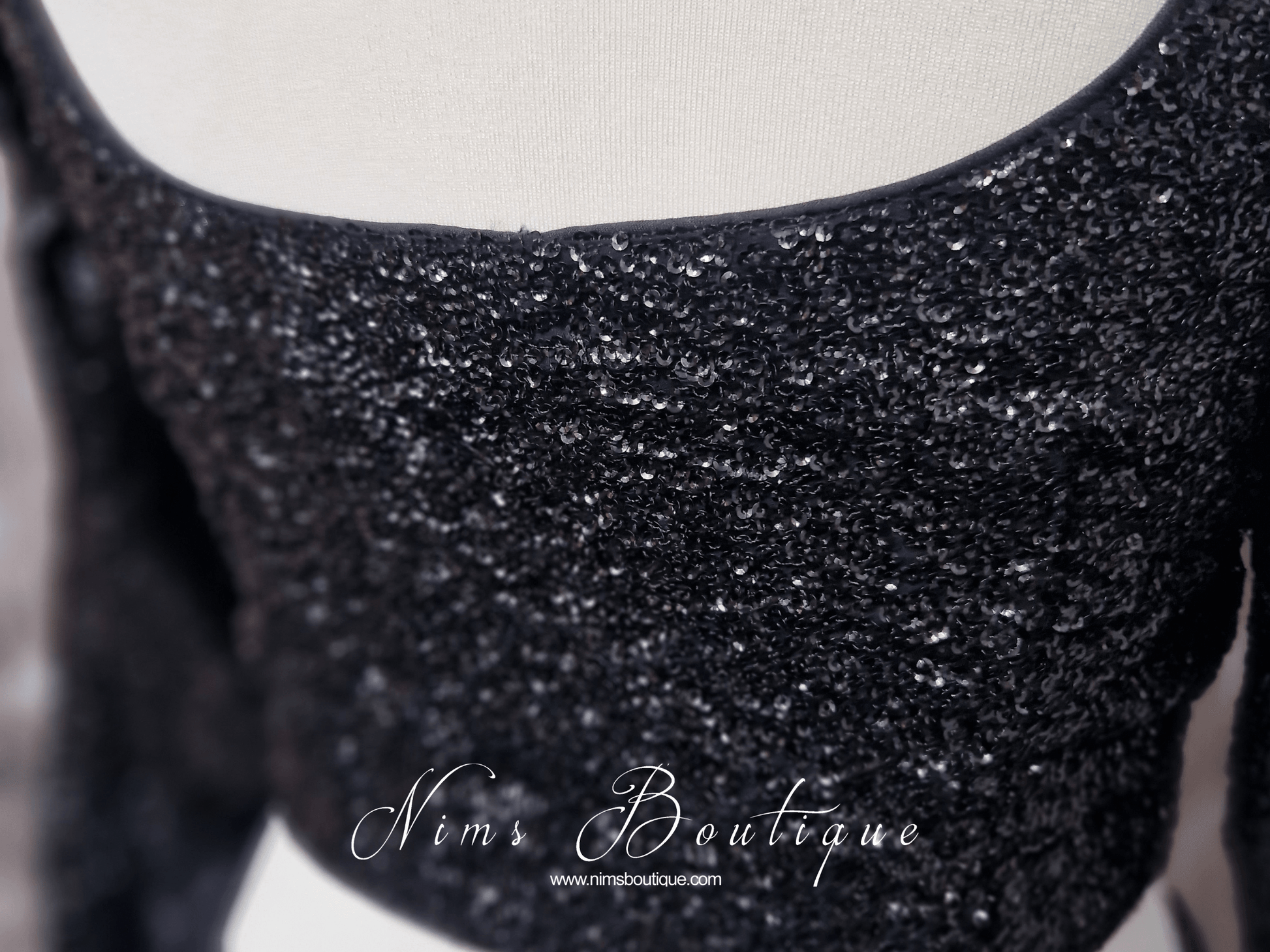 Nims Boutique Luxury Black Sequin Long sleeved Blouse size 4-22