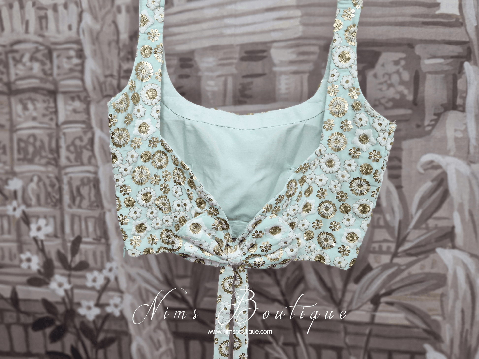 Nims Boutique Luxury NB Mint & Ivory Sequin Bow Blouse size 4-20