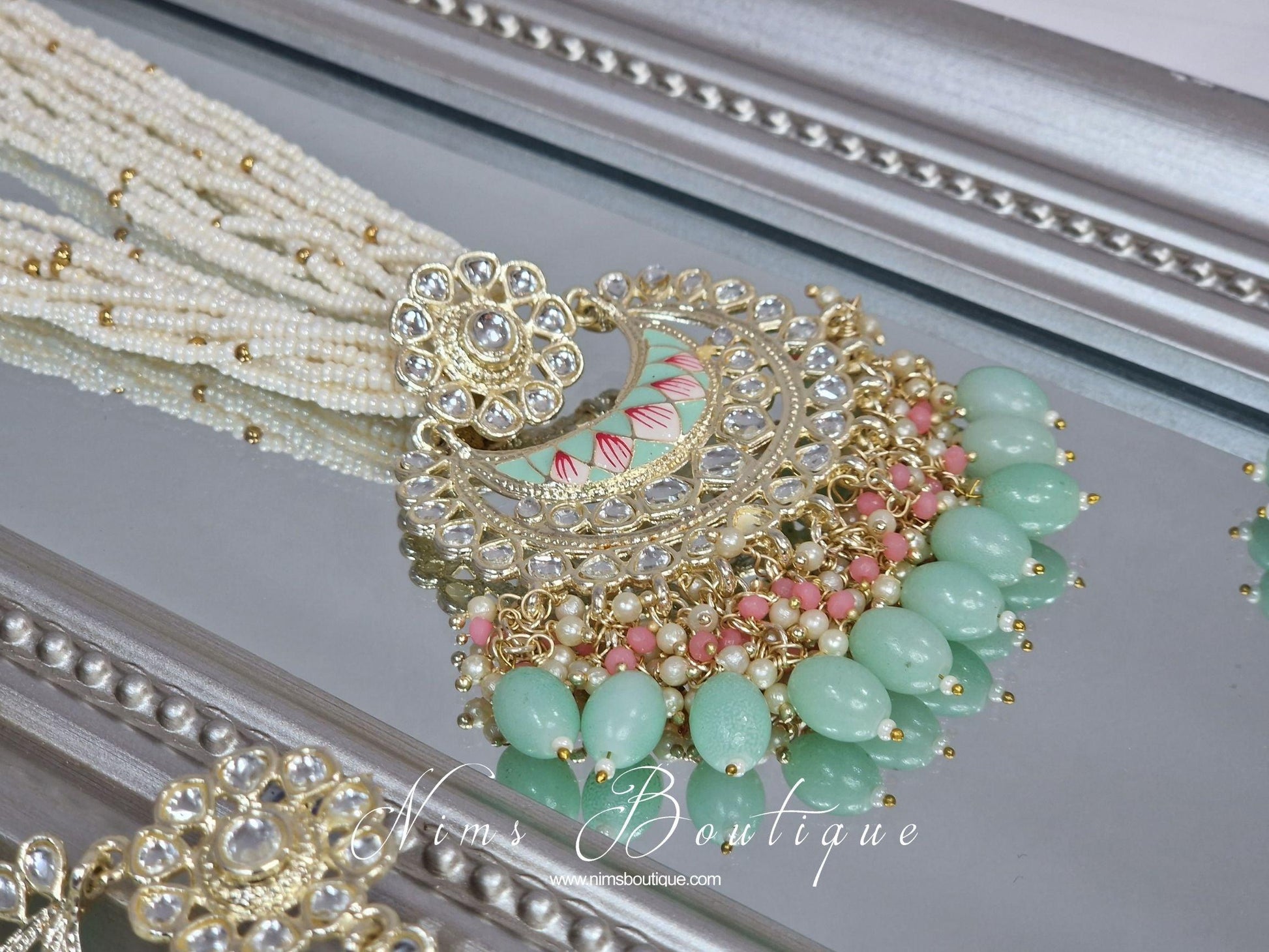 Nims Boutique Sana Pearl Mint & Pink Haar Set