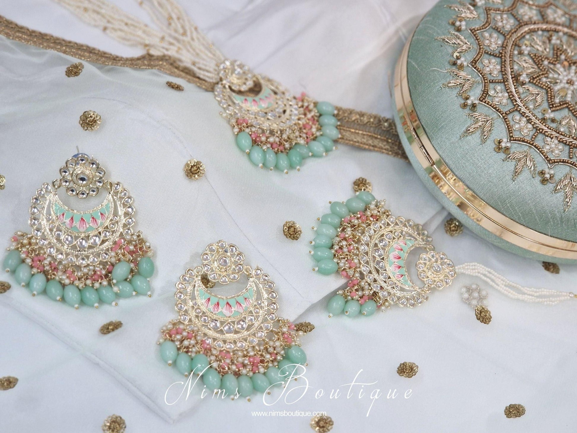 Nims Boutique Sana Pearl Mint & Pink Haar Set