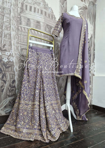 Luxury Dusky Lilac Thread Embroidered Sharara Suit (Size 12-14)
