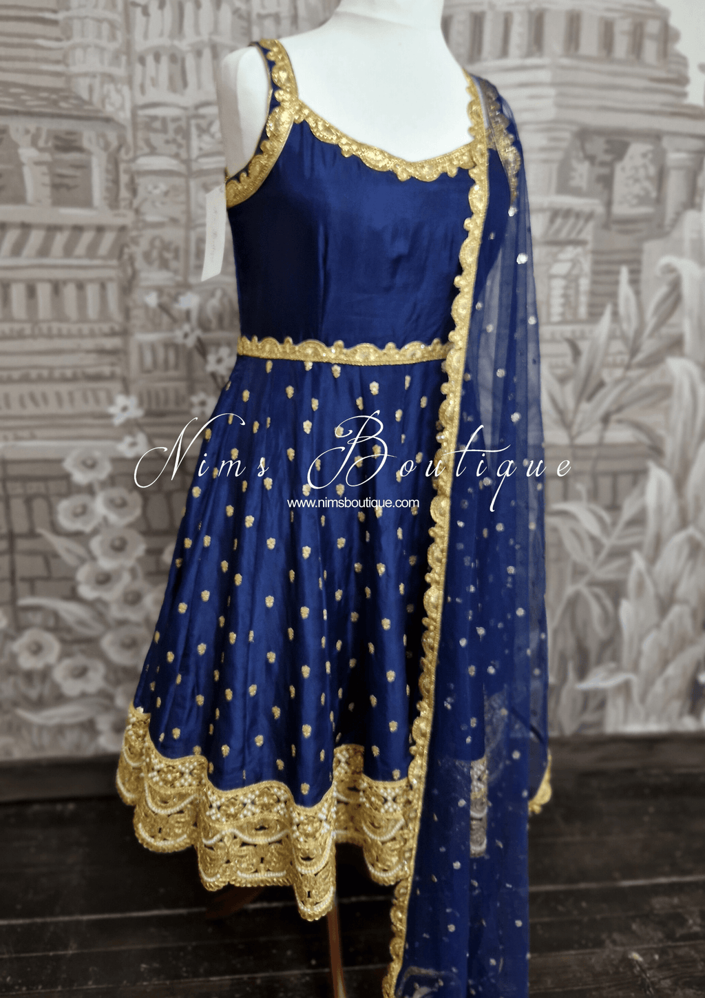 Nims Boutique The NB Luxury Navy Silk Anarkali with Pajami sizes 4-20