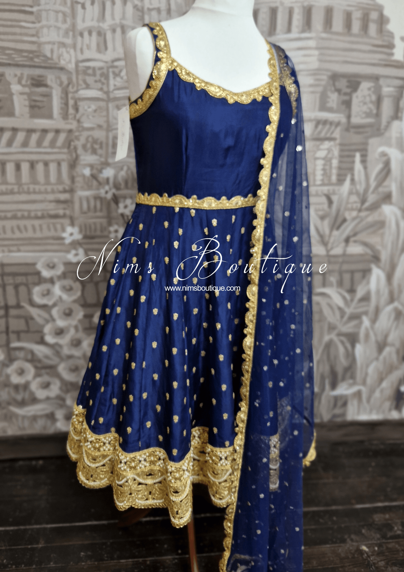 Nims Boutique The NB Luxury Navy Silk Anarkali with Pajami sizes 4-20