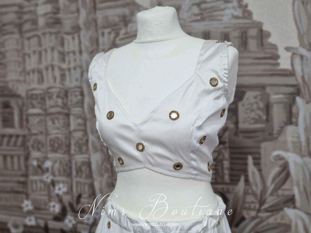 Nims Boutique Rani Luxury White Silk Mirror Blouse size 4-22