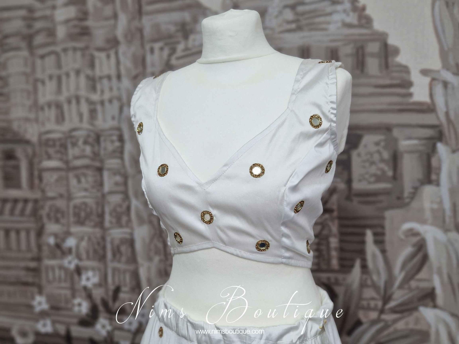 Nims Boutique Rani Luxury White Silk Mirror Blouse size 4-22
