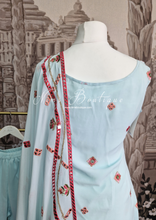 Luxury Light Blue Thread Embroidered Gharara Suit (Size 12-14)