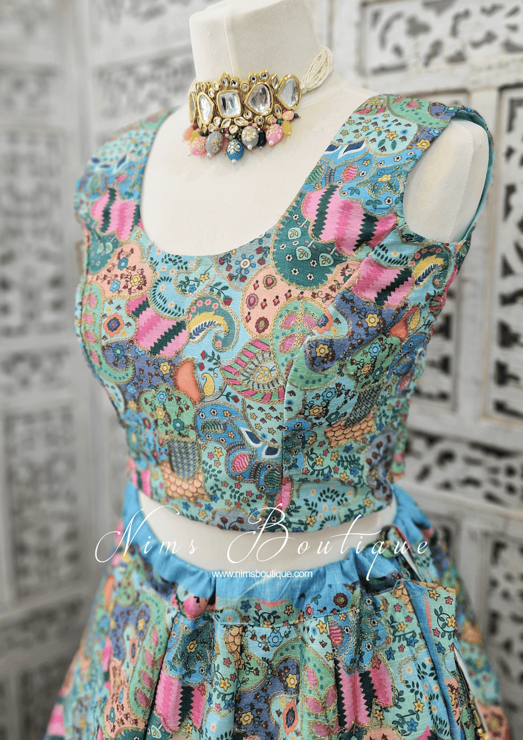 Nims Boutique Suraiya Luxury Blues Printed Blouse sizes 6-18