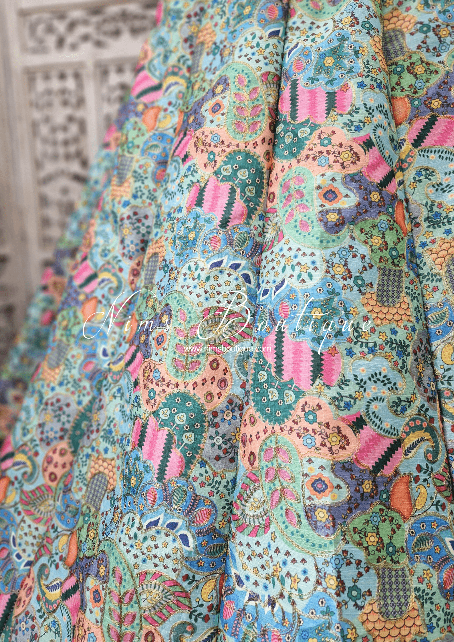Nims Boutique Suraiya Luxury Blues Printed Skirt sizes 10-18
