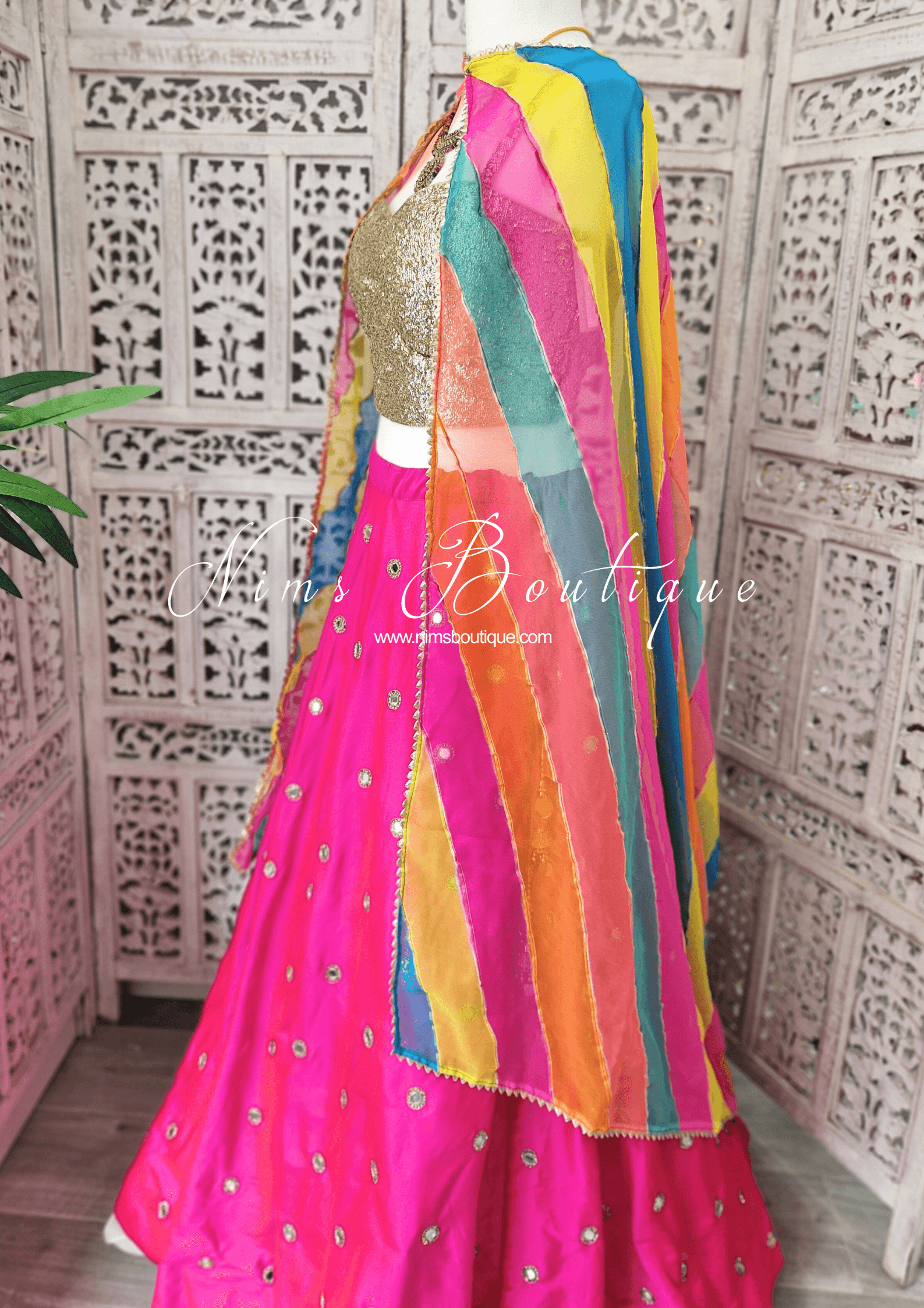 Nims Boutique Rani Luxury Hot Pink Mirror readymade skirt/lehnga sizes 4-22