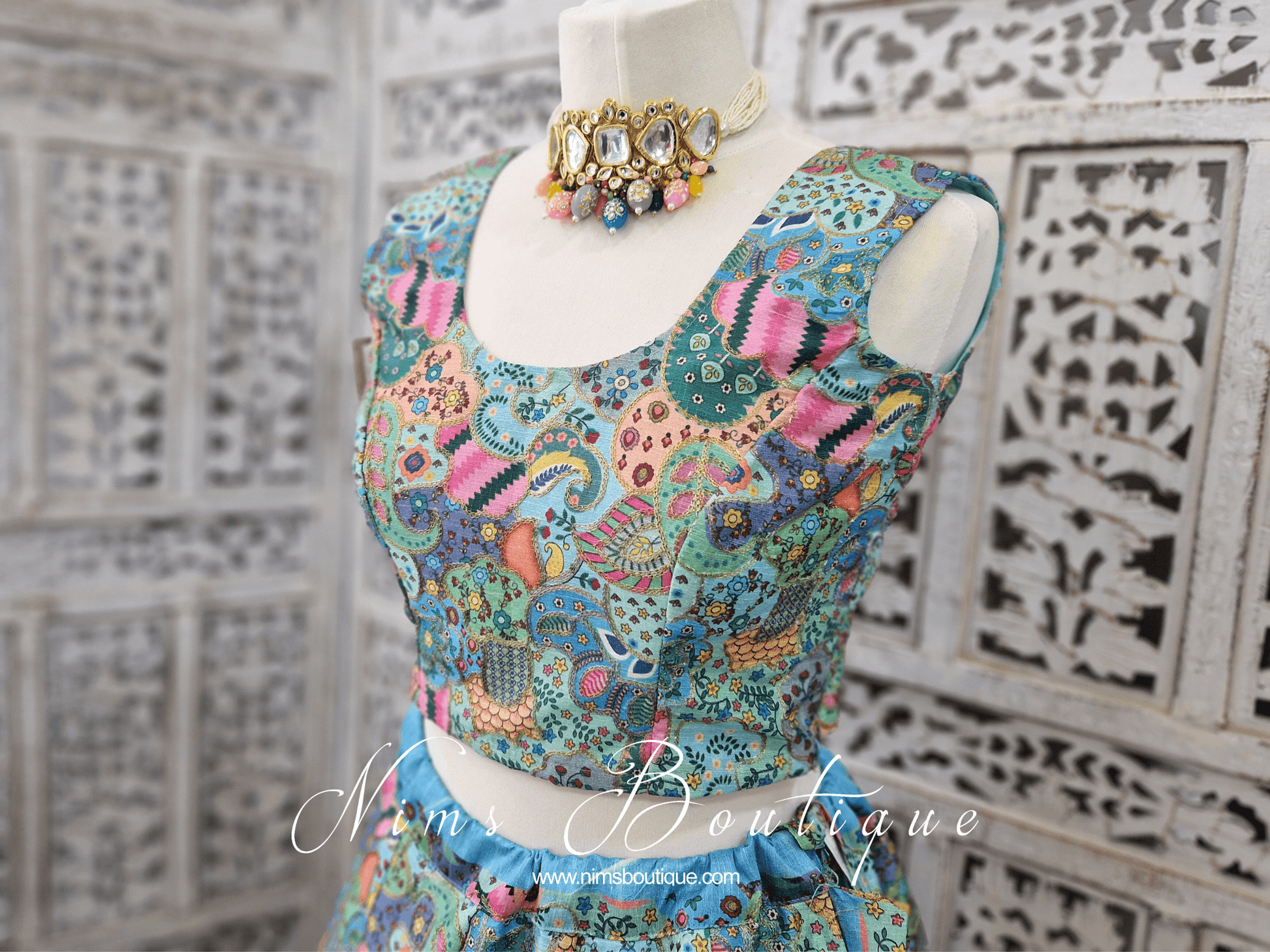 Nims Boutique Suraiya Luxury Blues Printed Blouse sizes 6-18