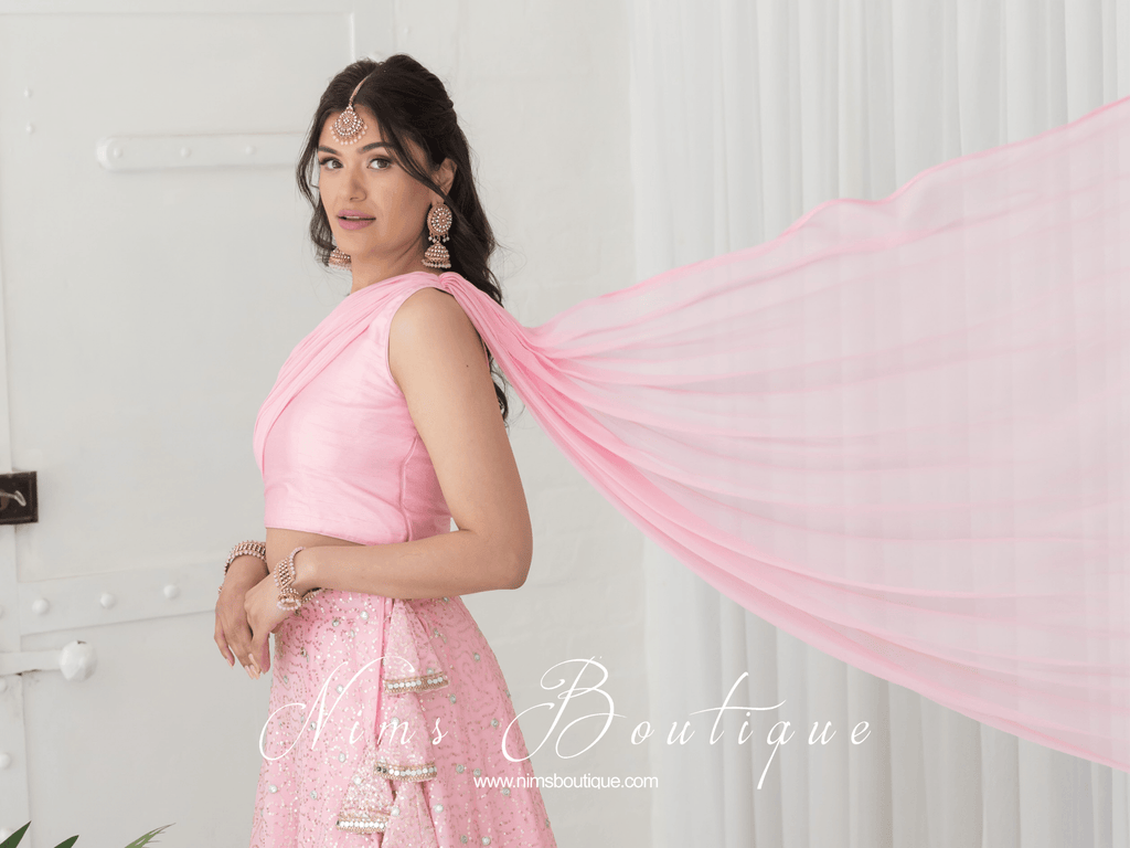 Nims Boutique Arya Baby Pink Luxury One Shoulder & Dupatta blouse 6-14