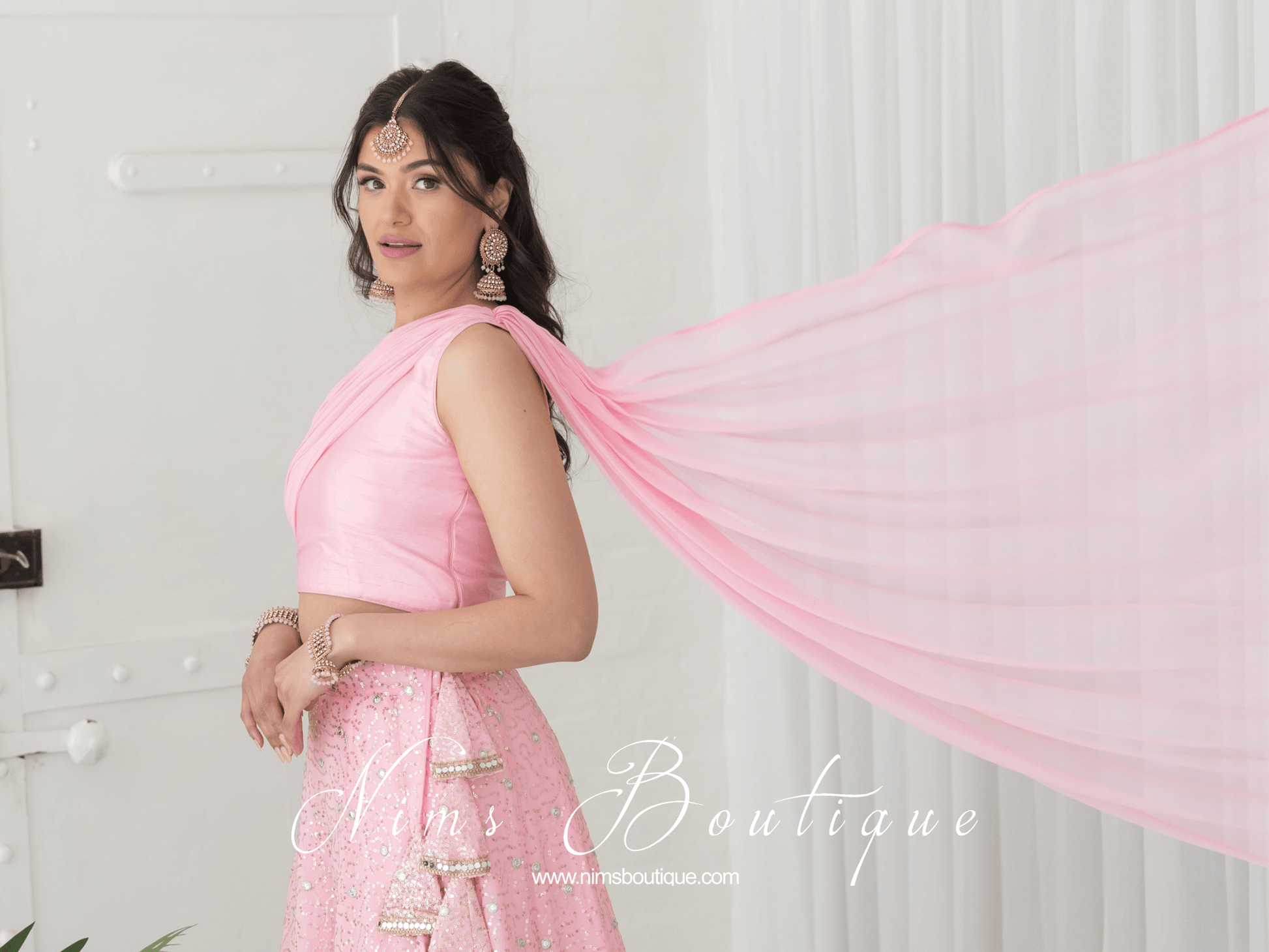 Nims Boutique Arya Baby Pink Luxury One Shoulder & Dupatta blouse 6-14