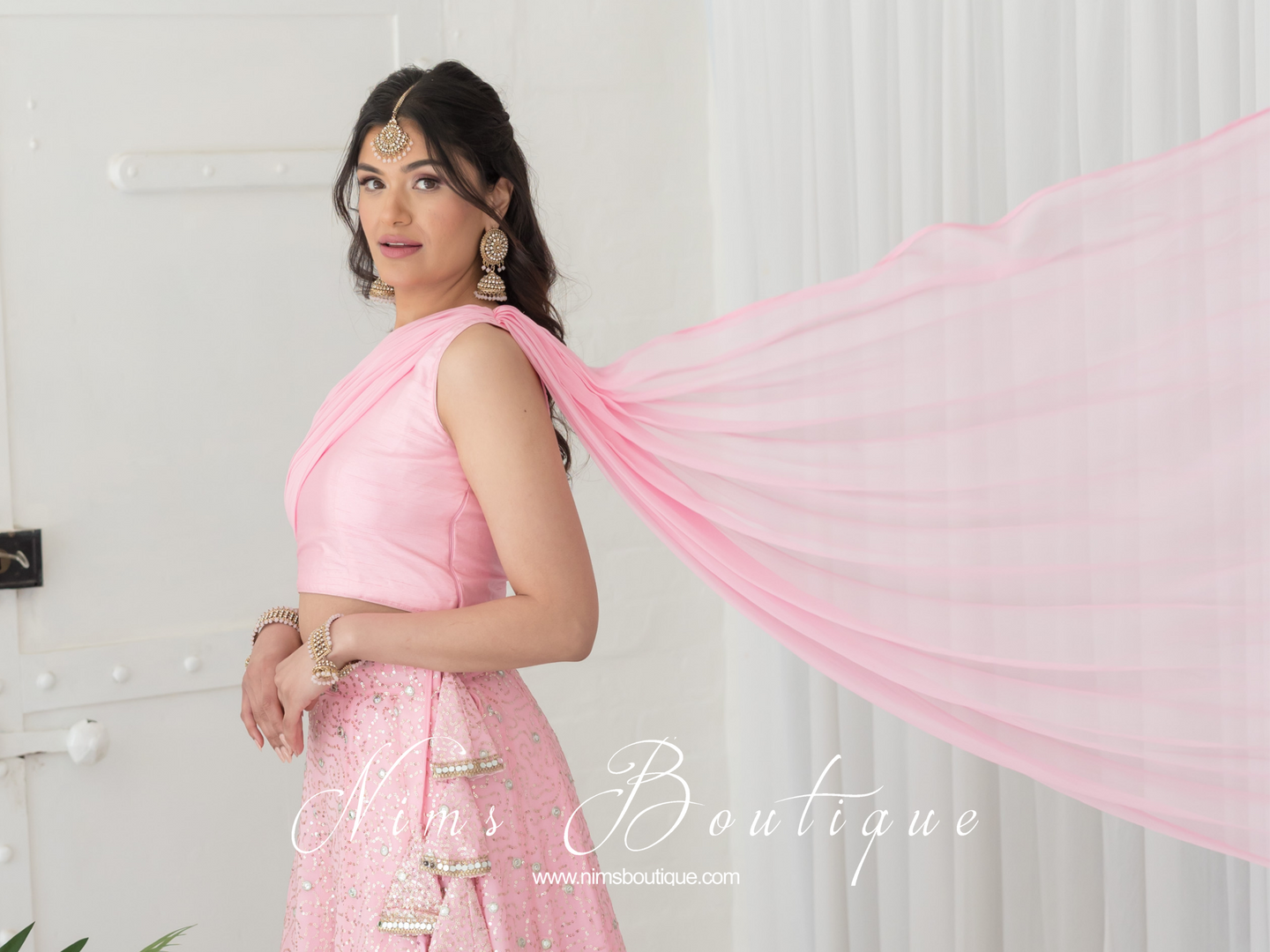 Arya Baby Pink Luxury One Shoulder & Dupatta blouse (6-14)