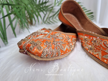 Orange Embellished Leather Punjabi Juttis