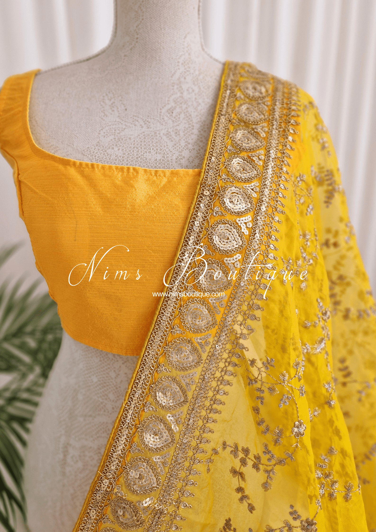 Nims Boutique Mahi Luxury Deep Yellow Organza Embroidered Dupatta/Chunni