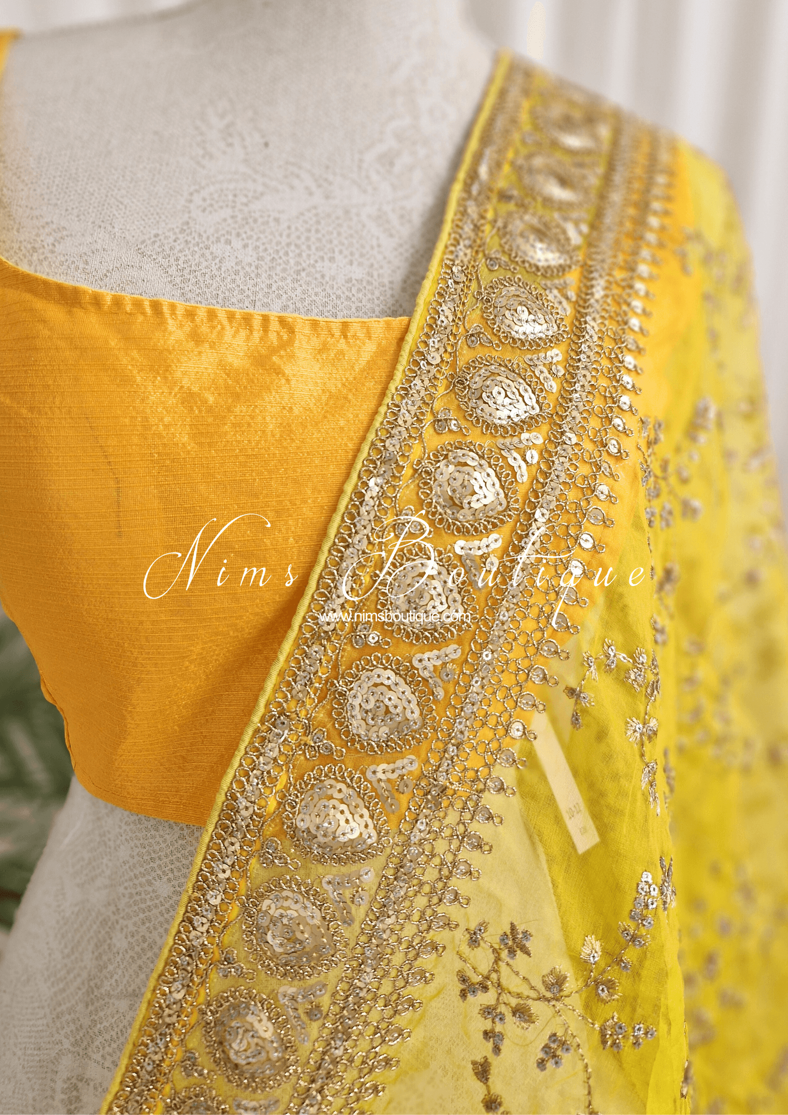 Nims Boutique Mahi Luxury Light Yellow Organza Embroidered Dupatta/Chunni