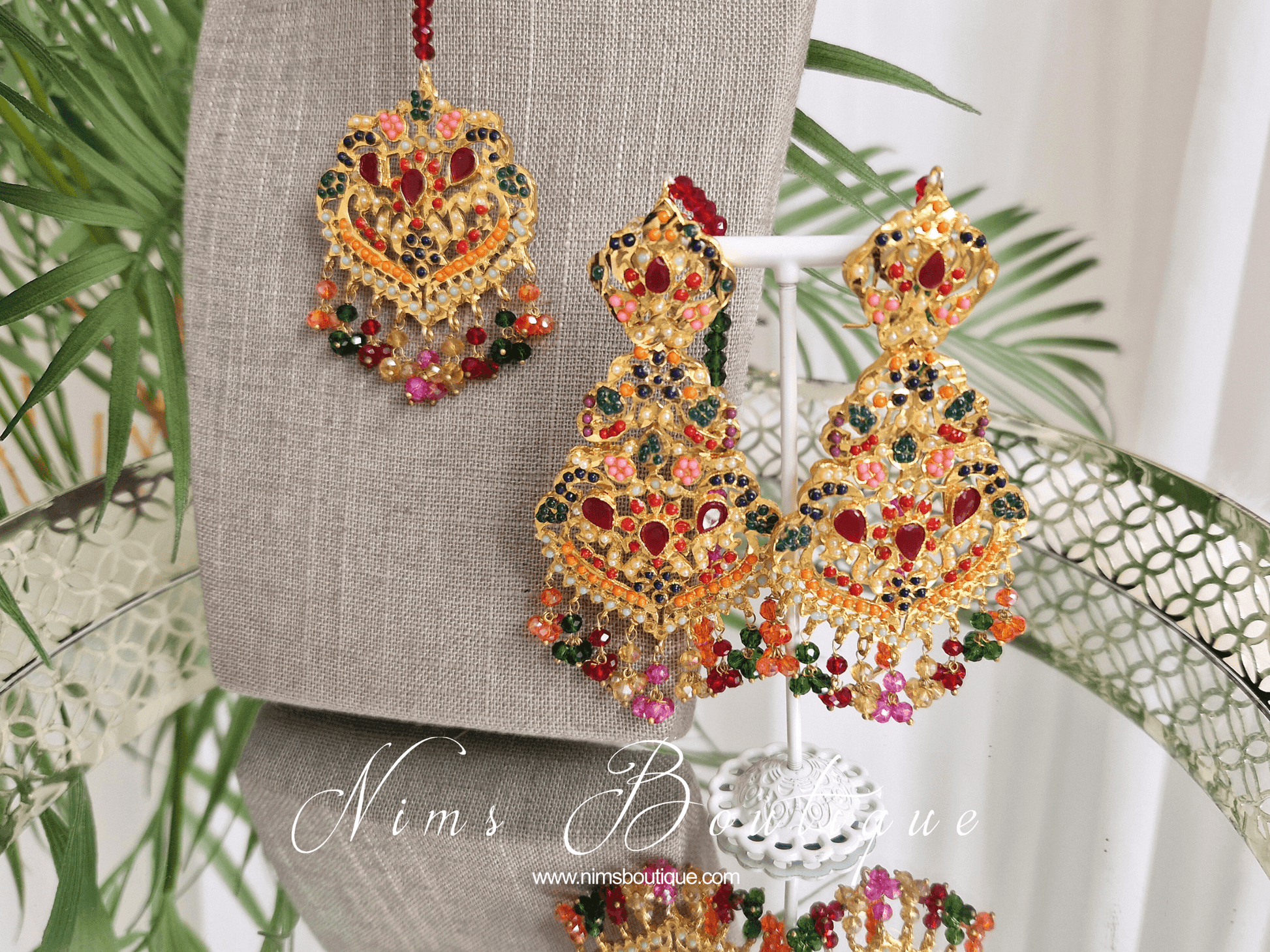Nims Boutique Neena Multicolour & Gold Earrings & Tikka Set