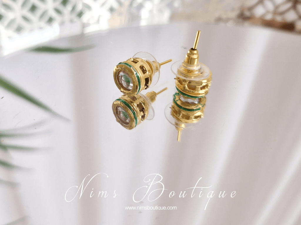 Nims Boutique Small round kundan stone stud earrings