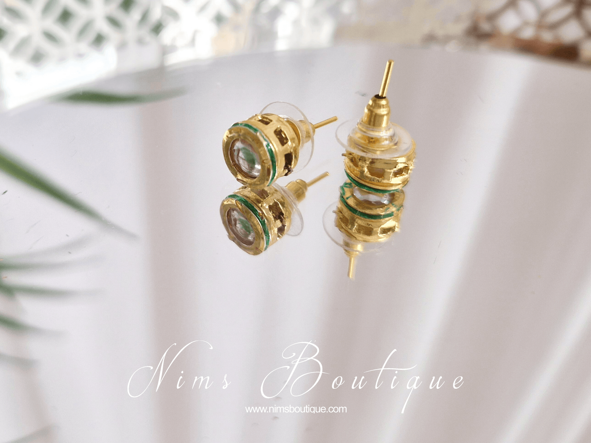 Nims Boutique Small round kundan stone stud earrings