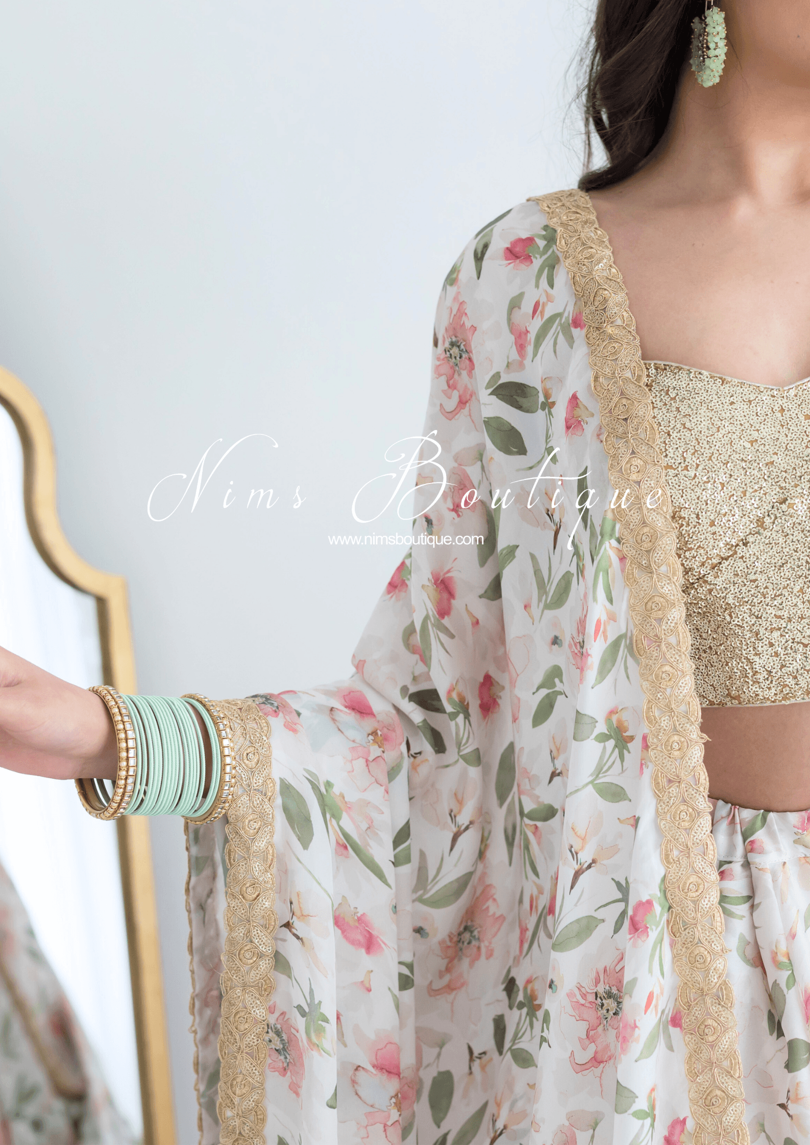 Nims Boutique Light Mint & Kundan Set of Bangles MBN