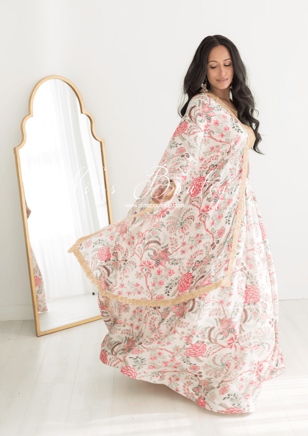 Nims Boutique Kitara Satin Print Dupatta/Chunni sequin edging