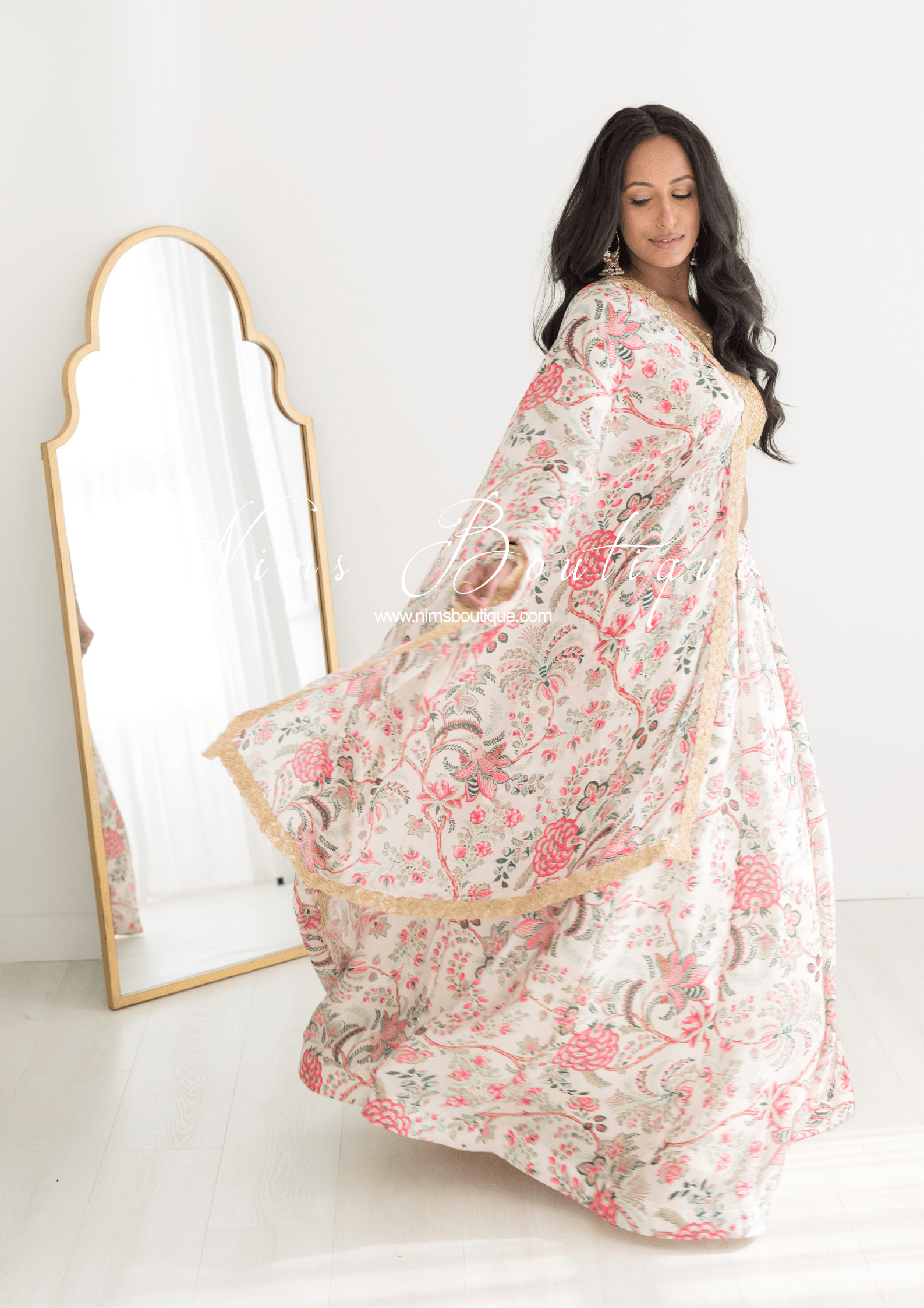 Nims Boutique Kitara Satin Print Dupatta/Chunni sequin edging