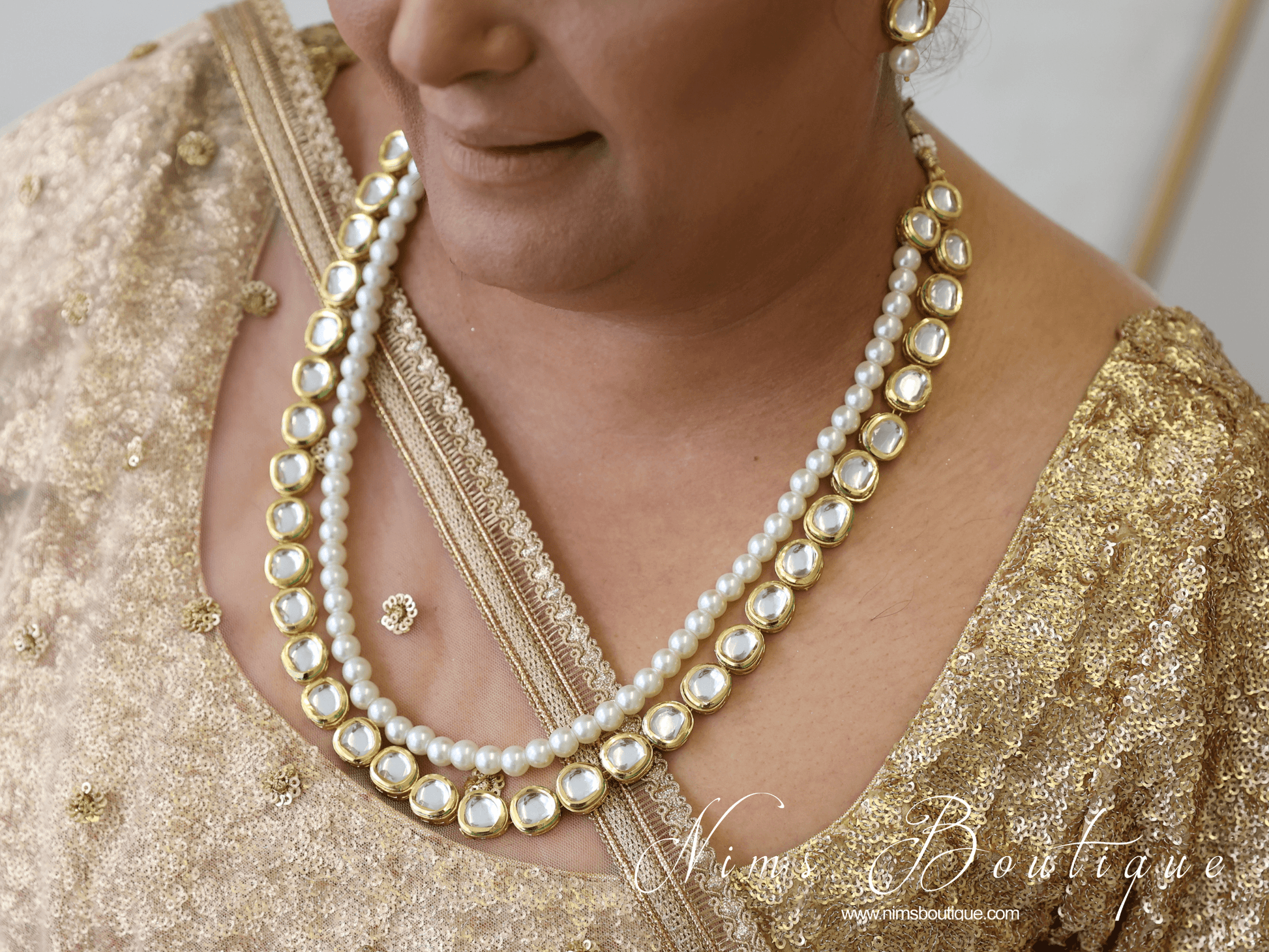 Nims Boutique Madhuri Kundan Pearl Haar Set