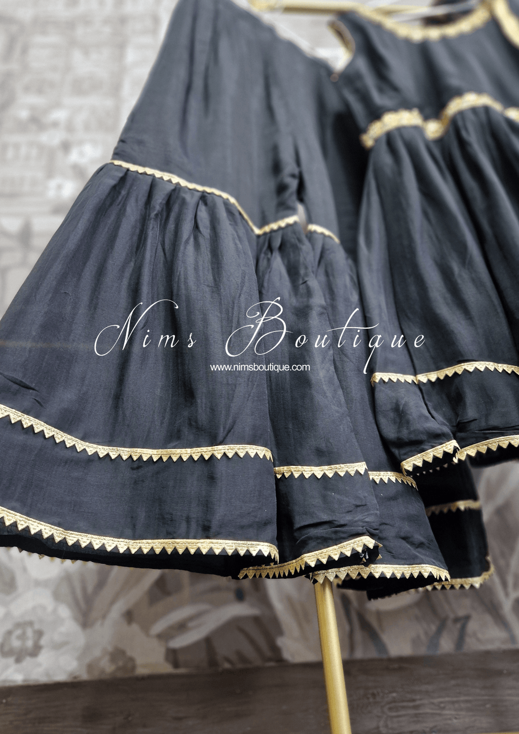 Nims Boutique Kids Black Silk Frock Sharara Suit