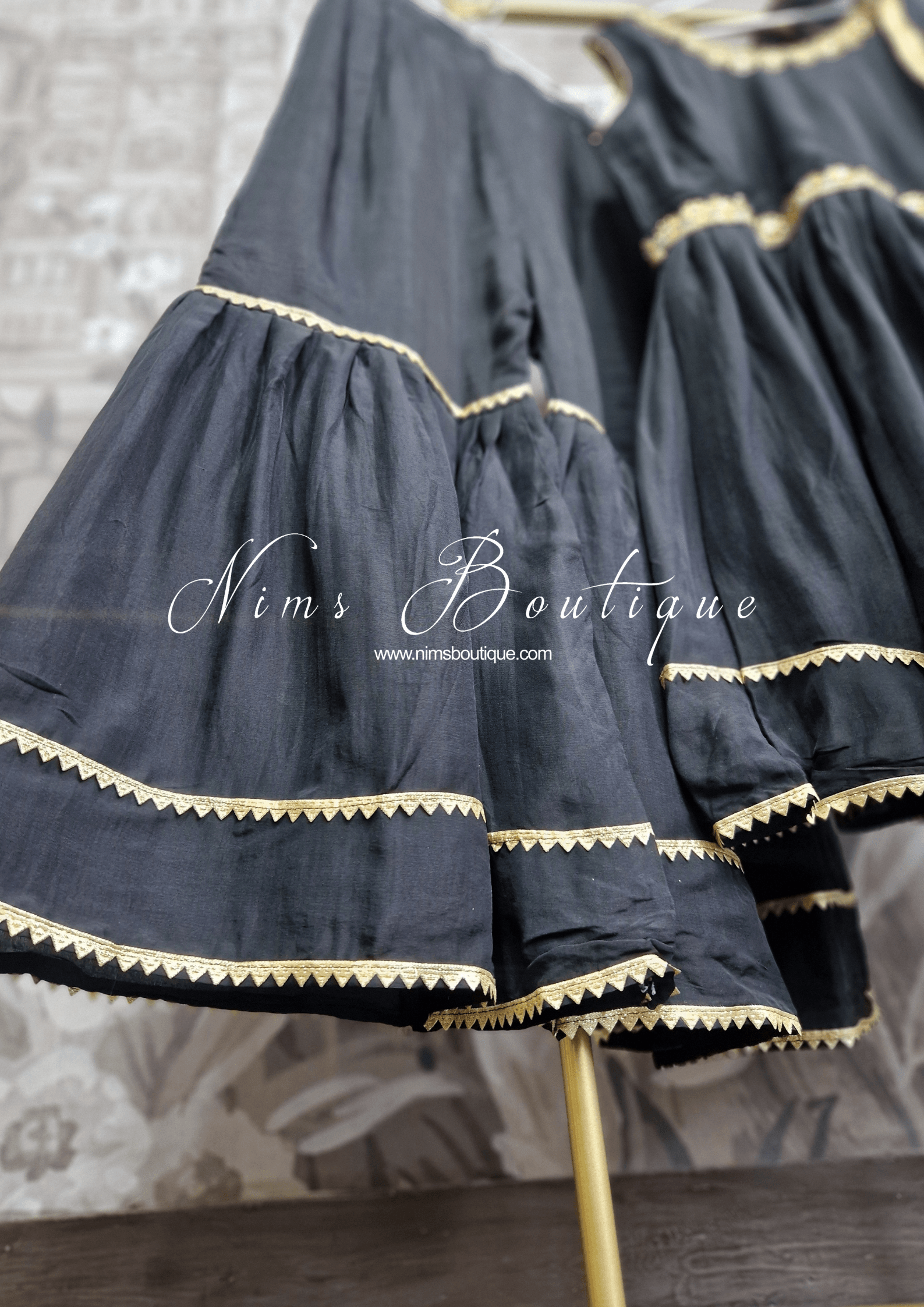 Nims Boutique Kids Black Silk Frock Sharara Suit