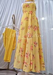 Yellow Floral Dress with Pajami (size 4-16)