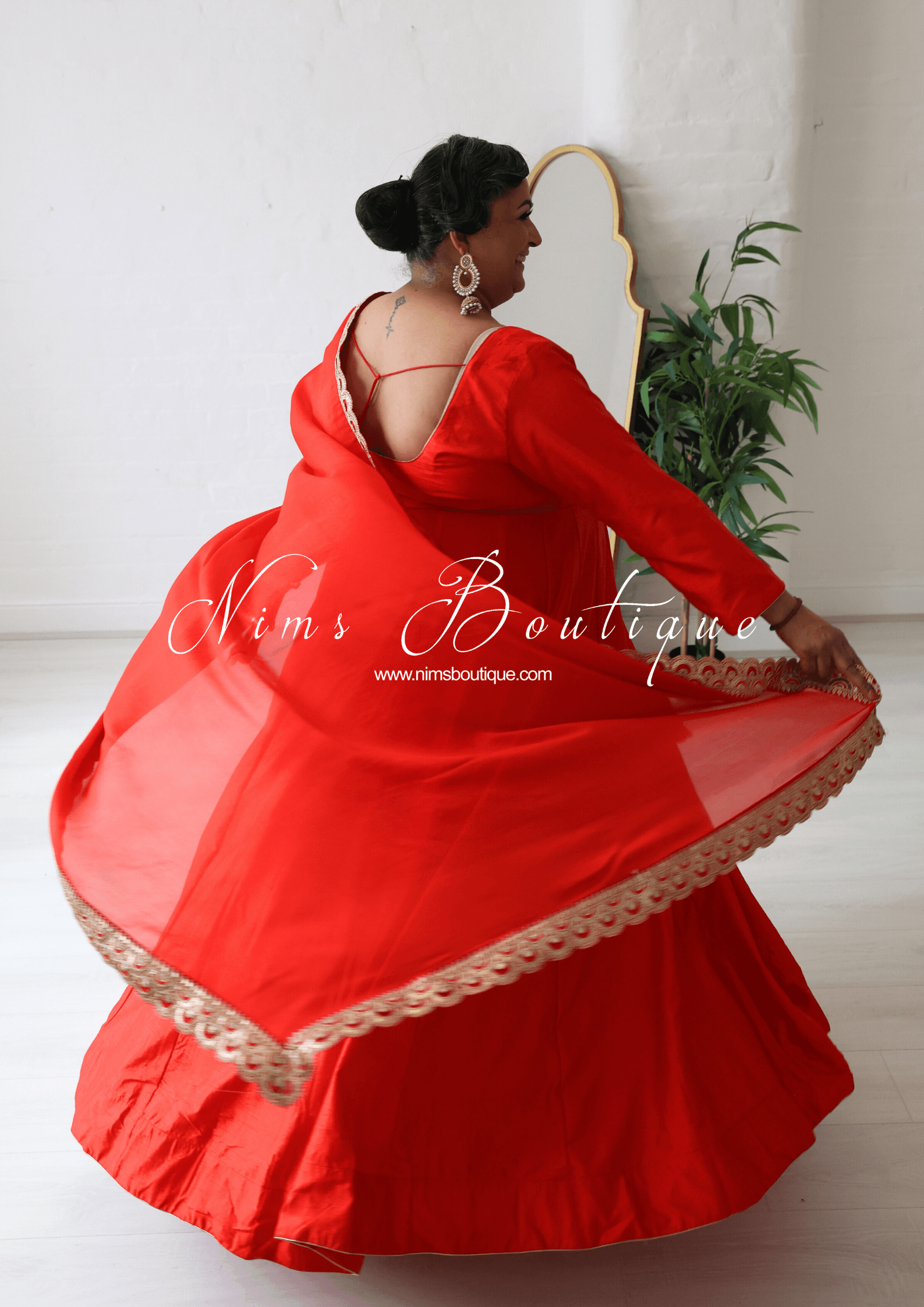 Nims Boutique Saira raw silk red gown with pajami sizes 8-20