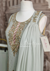 Grey & Pink Embellished Sharara Suit (10-12)