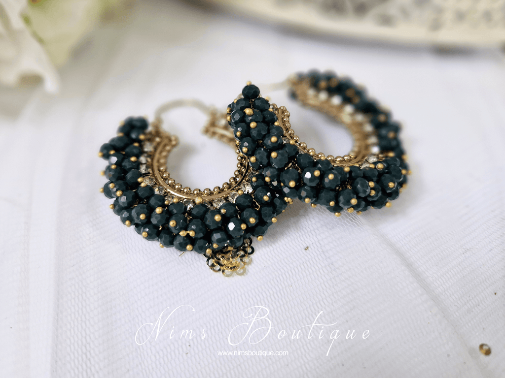 Nims Boutique Meghna Royal Dark Green Cluster Hoop Earrings