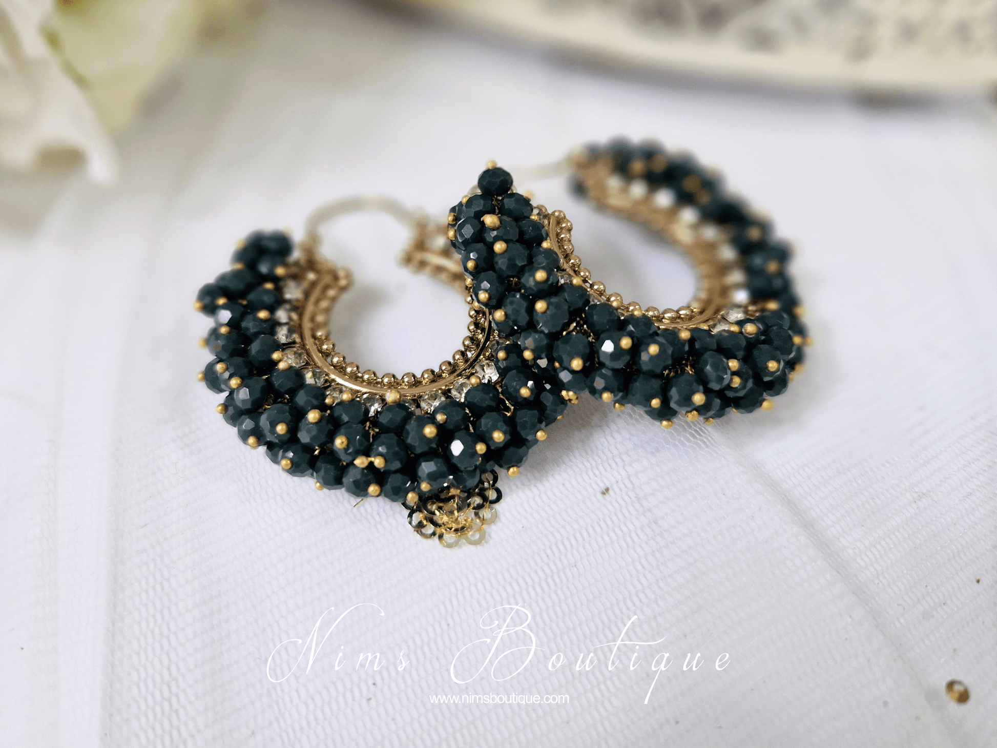Nims Boutique Meghna Royal Dark Green Cluster Hoop Earrings