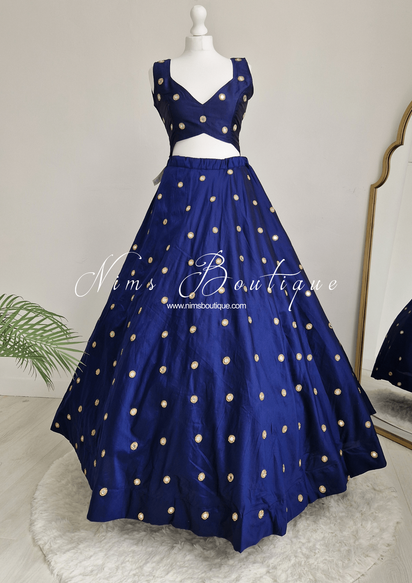 Nims Boutique Rani Luxury Silk Navy Mirror readymade skirt/lehnga sizes 4-22