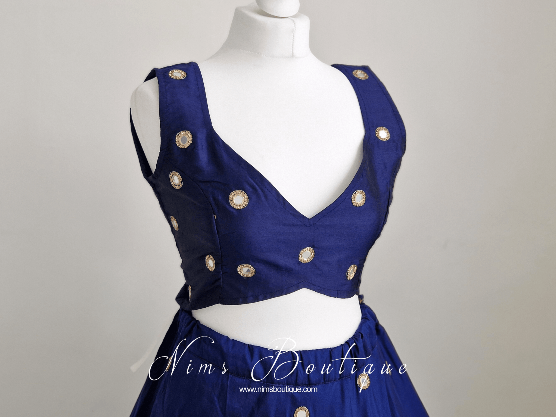 Nims Boutique Rani Luxury Navy Silk Mirror Blouse size 4-16