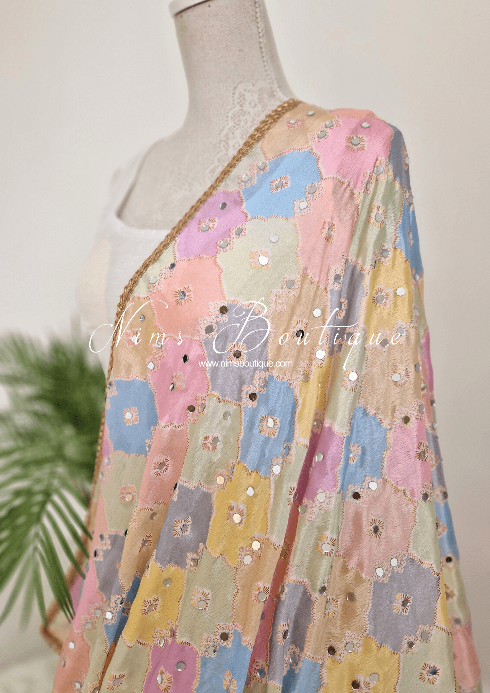 Nims Boutique Sitara Luxury Pastel Multicolour Mirror Dupatta/Chunni