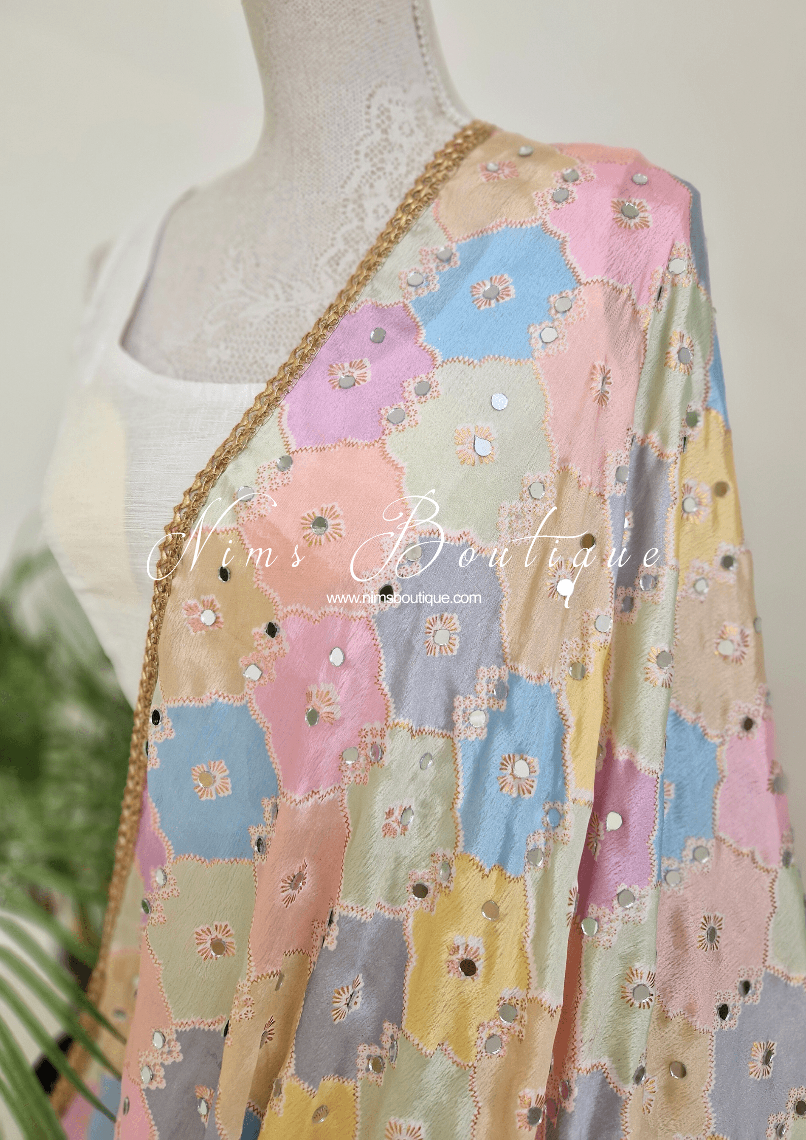 Nims Boutique Sitara Luxury Pastel Multicolour Mirror Dupatta/Chunni