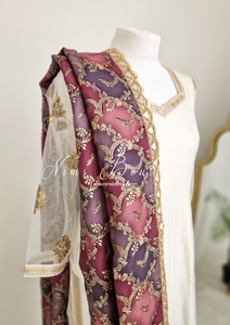 The NB Classic Long Sleeved Ivory Silk & Multicolour Salwar Suit (8-20)