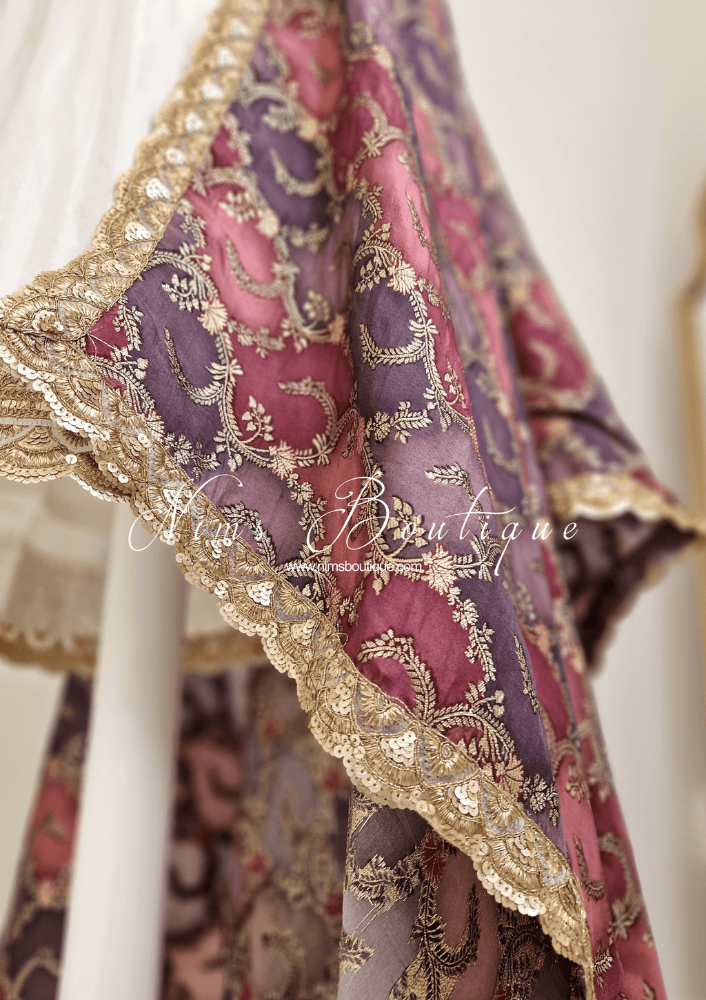 Nims Boutique The NB Classic Long Sleeved Ivory Silk & Multicolour Salwar Suit 8-20